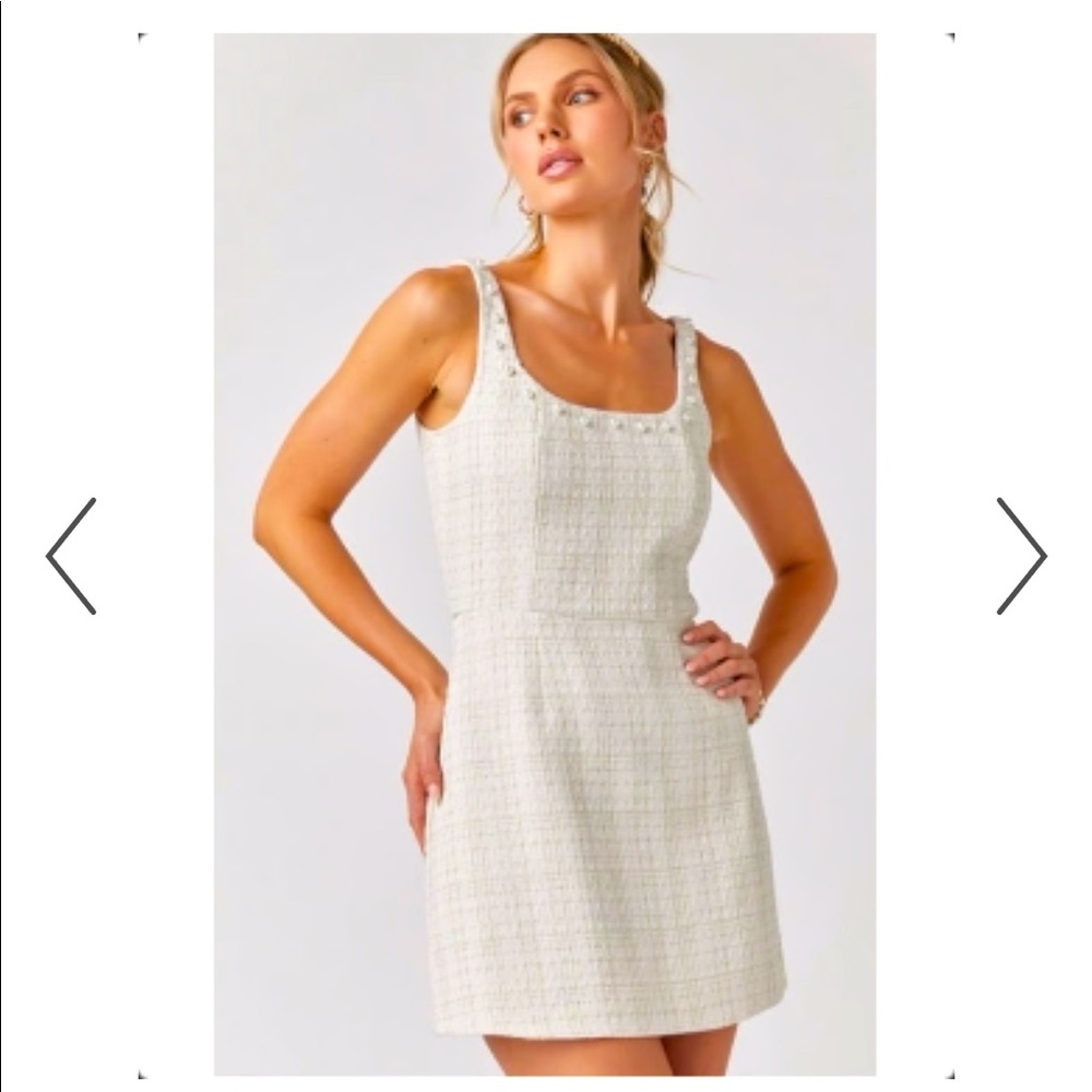 Francesca's Linda Pearl Neck Line Tweed Mini Dress NWT Size M